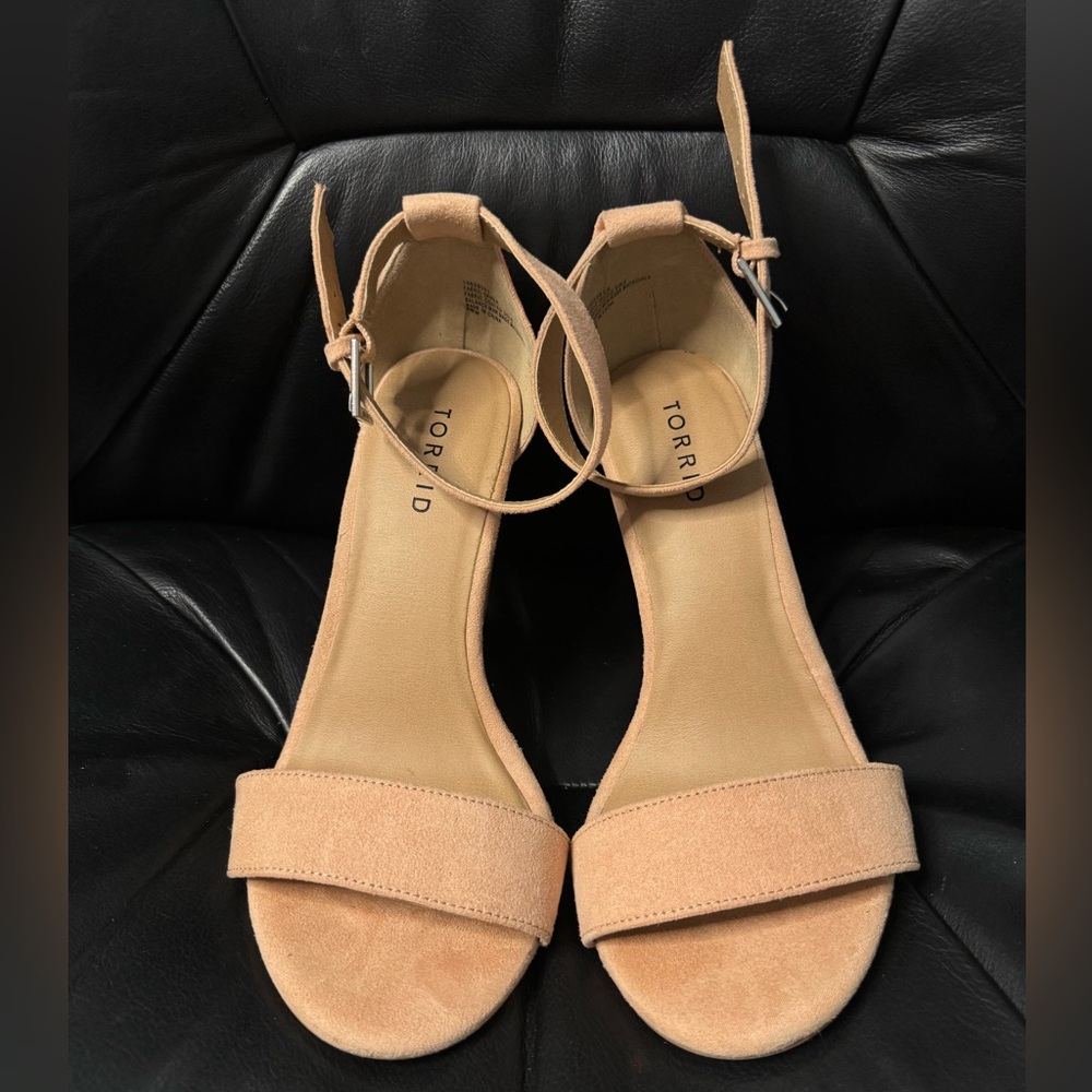 Torrid Staci Beige Faux Nubuck Ankle Strap Tapered
Heel Shoes